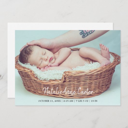 スシンプルクリエレガントプト生まれたばかりのベビーミニマリストシック 案内状 (正面/裏面)