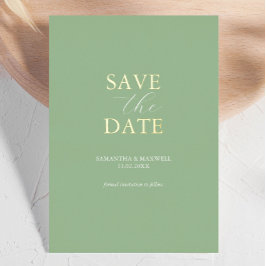 スシンプルジグリーン日のフォイル結婚インバートを保存 箔招待状