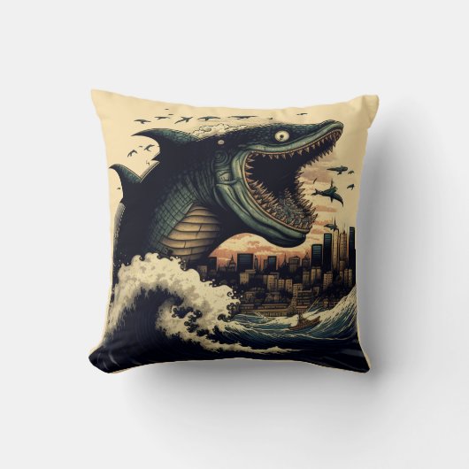 スシ熱狂するシャーク・アニメ攻撃型 クッション (正面)