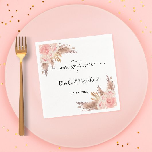 ススキ花ミセス・ハート・ボホ結婚ズ スタンダードカクテルナプキン