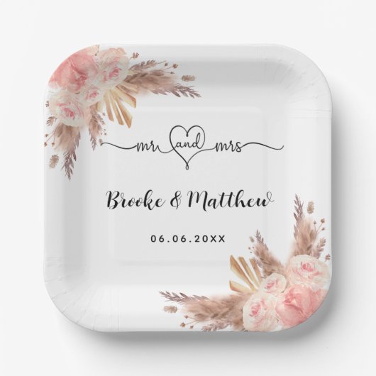 ススキ花ミセス・ハート・ボホ結婚ズ ペーパープレート (正面)