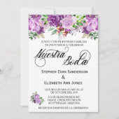 ススペインの結婚バラパープルラベンダーヌエストラボダ 招待状 (正面)