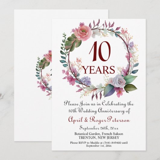 スズの結婚10周年記念フラワーギフト 招待状 (正面/裏面)