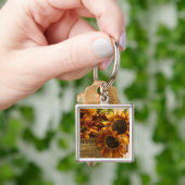 スズバスケットにオレンジ色のひまわり キーホルダー (手)