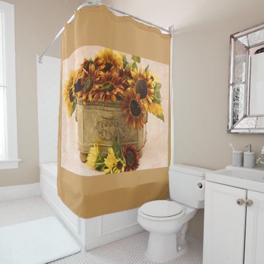 スズバスケットにオレンジ色のひまわり シャワーカーテン (インサイチュ)