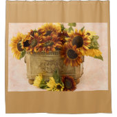 スズバスケットにオレンジ色のひまわり シャワーカーテン (正面)