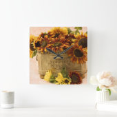 スズバスケットにオレンジ色のひまわり スクエア壁時計 (ホーム)