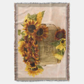 スズバスケットにオレンジ色のひまわり スローブランケット (正面縦)