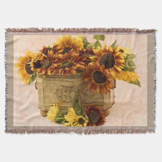 スズバスケットにオレンジ色のひまわり スローブランケット (正面)