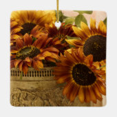 スズバスケットにオレンジ色のひまわり セラミックオーナメント (裏面)