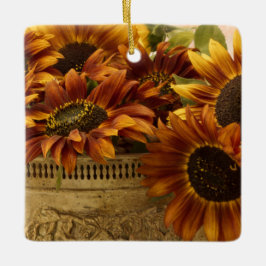 スズバスケットにオレンジ色のひまわり セラミックオーナメント