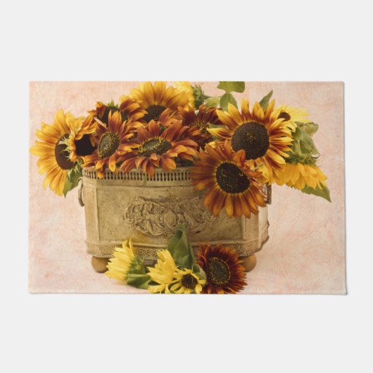 スズバスケットにオレンジ色のひまわり ドアマット (正面)