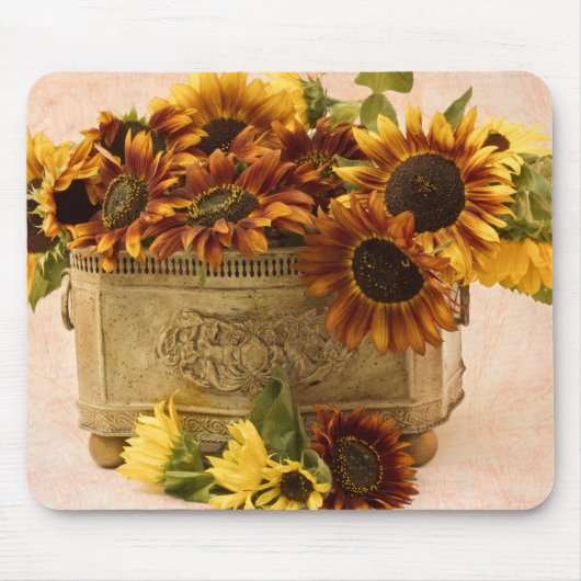 スズバスケットにオレンジ色のひまわり マウスパッド (正面)