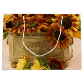 スズバスケットにオレンジ色のひまわり ラージペーパーバッグ (正面)