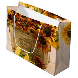 スズバスケットにオレンジ色のひまわり ラージペーパーバッグ