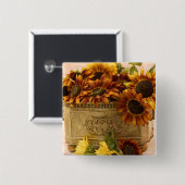 スズバスケットにオレンジ色のひまわり 缶バッジ (正面&裏面)
