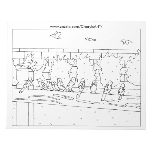 スズメがレールに座って色を付ける ノートパッド (正面)