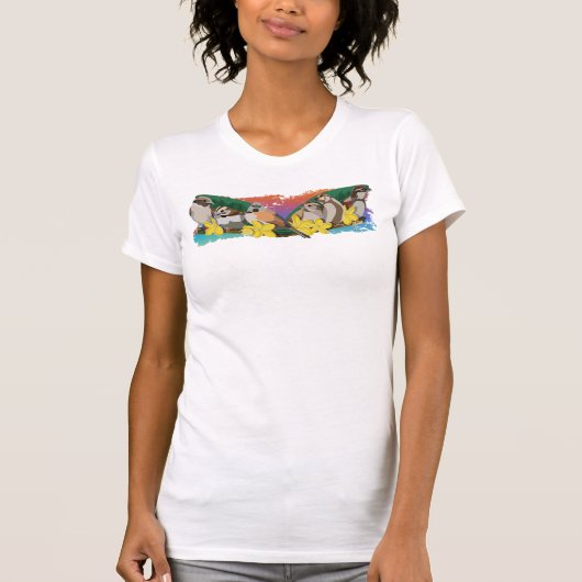 スズメが一列に並ぶ Tシャツ (正面)