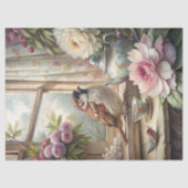 スズメのピンク色の牡丹が並ぶ、みすぼらしい夏の窓 薄葉紙 (正面)