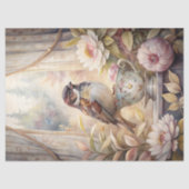 スズメのピンク色の牡丹が並ぶ、みすぼらしい夏の窓 薄葉紙 (正面)