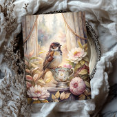 スズメのピンク色の牡丹が並ぶ、みすぼらしい夏の窓 薄葉紙