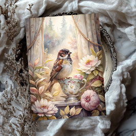 スズメのピンク色の牡丹が並ぶ、みすぼらしい夏の窓 薄葉紙