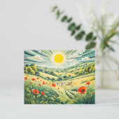 スズメのポピーフィールドを通る飛んでいるパス ポストカード (スタンド正面)