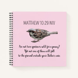 スズメの鳥がバイブルの気に聖句をピンク色に変える ノートブック