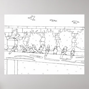 スズメの鳥がレールのスケッチで会う,ポスター ポスター