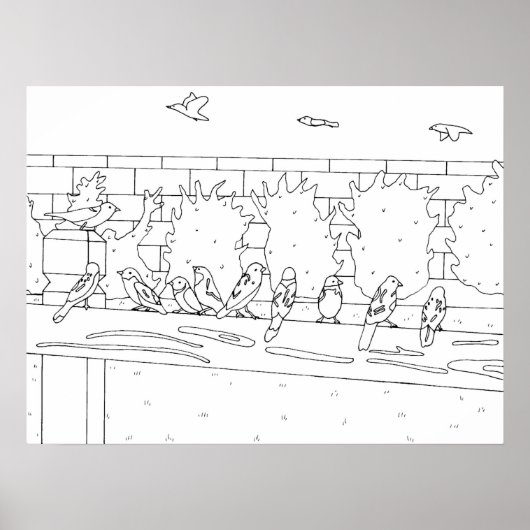 スズメの鳥がレールのスケッチで会う,ポスター ポスター (正面)