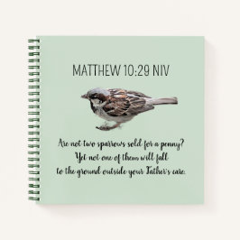 スズメの鳥が聖書の気に聖句を緑に変える ノートブック