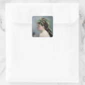 スズメを抱いている少女のポートレート スクエアシール (バッグ)