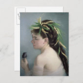 スズメを抱いている少女のポートレート ポストカード (正面/裏面)