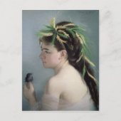 スズメを抱いている少女のポートレート ポストカード (正面)