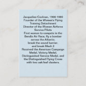 スズメバチのジャクリーン・コクランのトレーディングカード 名刺 (裏面)