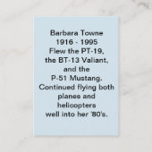 スズメバチのバーバラTowneのトレーディングカード 名刺 (裏面)