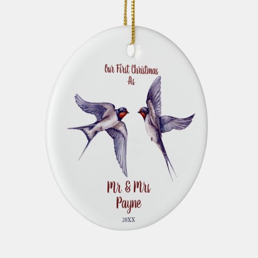 スズメバードラバー愛する鳥のカップル結婚したクリスマス セラミックオーナメント (右)
