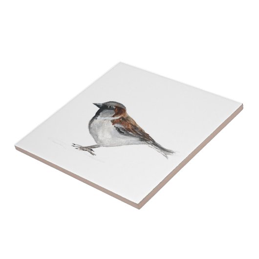 スズメ鳥野生生物水彩自然かわいい タイル (側面)