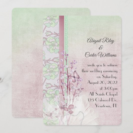 スズランと真珠の蝶 招待状 (正面/裏面)