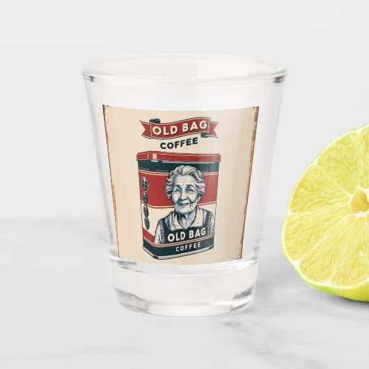 スズ広告の古いバッグ・コーヒーの兆候 ショットグラス (正面)