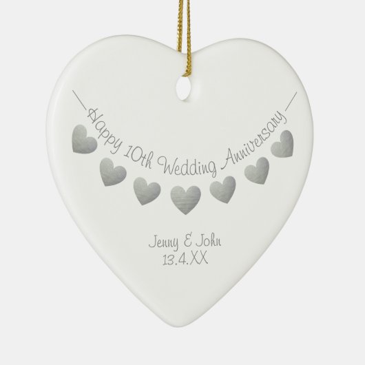 スズ10周年結婚記念ハート セラミックオーナメント (右)