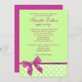 スゼットバルミツワー招待状ピンクライムボウドット 招待状 (正面/裏面)