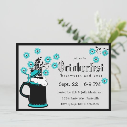 スタイエレガントンとティール（緑がかった色）花オクトーバーフェスト 招待状 (スタンド正面)