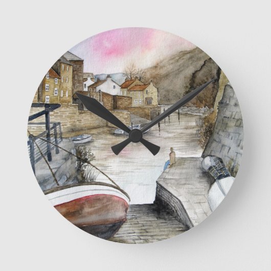スタイト、北ヨークシャー、イギリス水彩 ラウンド壁時計 (正面)
