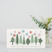 スタイライズされたクリスマスツリーと雪の結晶 シーズンカード (スタンド正面)