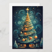 スタイライズされたクリスマスツリー シーズンカード (正面/裏面)