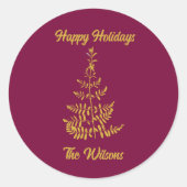 スタイライズされたゴールドツリーホリデー ラウンドシール (正面)