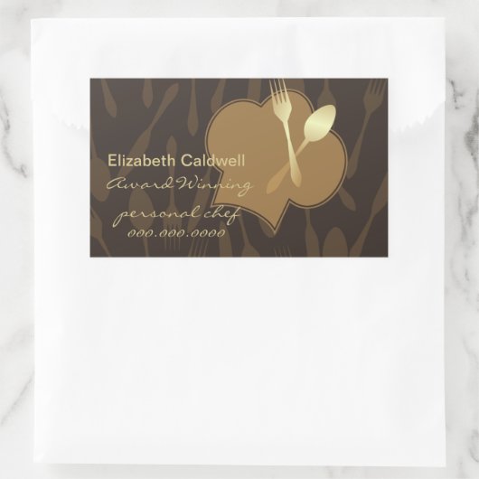 スタイライズシェフの帽子&ゴールデンフォーク&スプーンステッカー 長方形シール (バッグ)