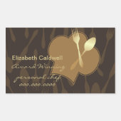 スタイライズシェフの帽子&ゴールデンフォーク&スプーンステッカー 長方形シール (正面)