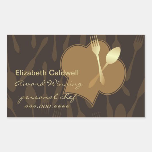 スタイライズシェフの帽子&ゴールデンフォーク&スプーンステッカー 長方形シール (正面)